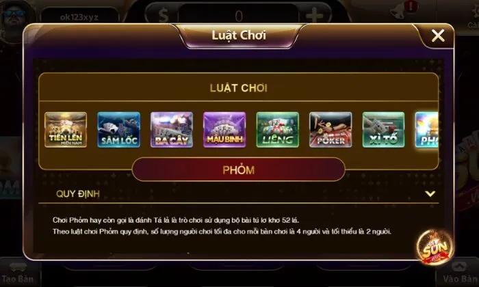 Quy định số lượng người chơi Phỏm Sunwin